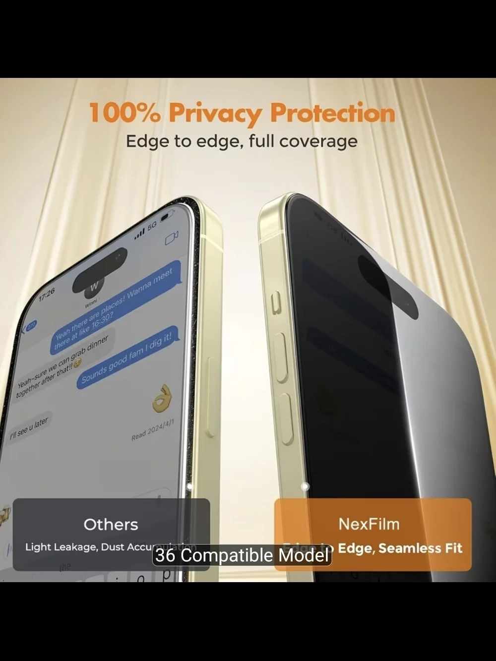 2pcs Privacy 9D Tempered Glass Screen Protector - iPhone 17 pro max